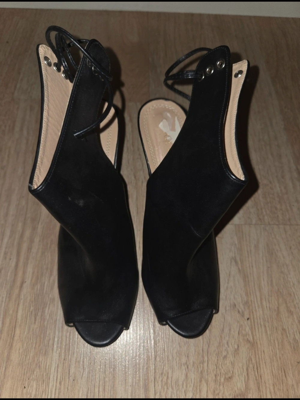 Chase + Chloe Black Peep Toe Slingback Heels
